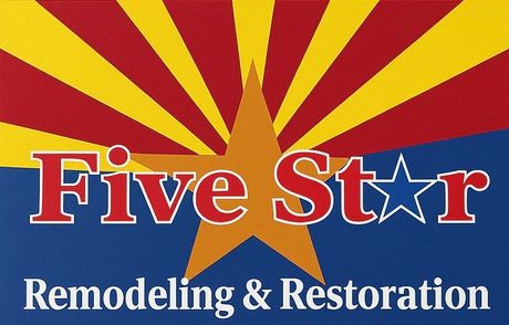 A logo for five star restoration with an arizona flag in the background