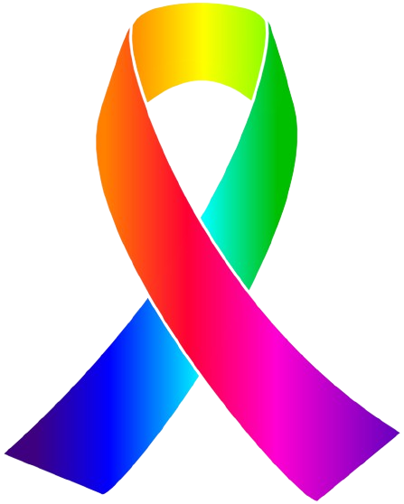 A rainbow colored ribbon on a white background