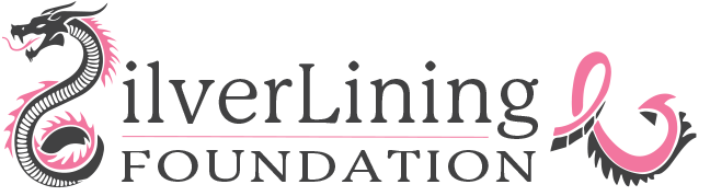 A logo for the silverlining foundation with a dragon and a pink ribbon.