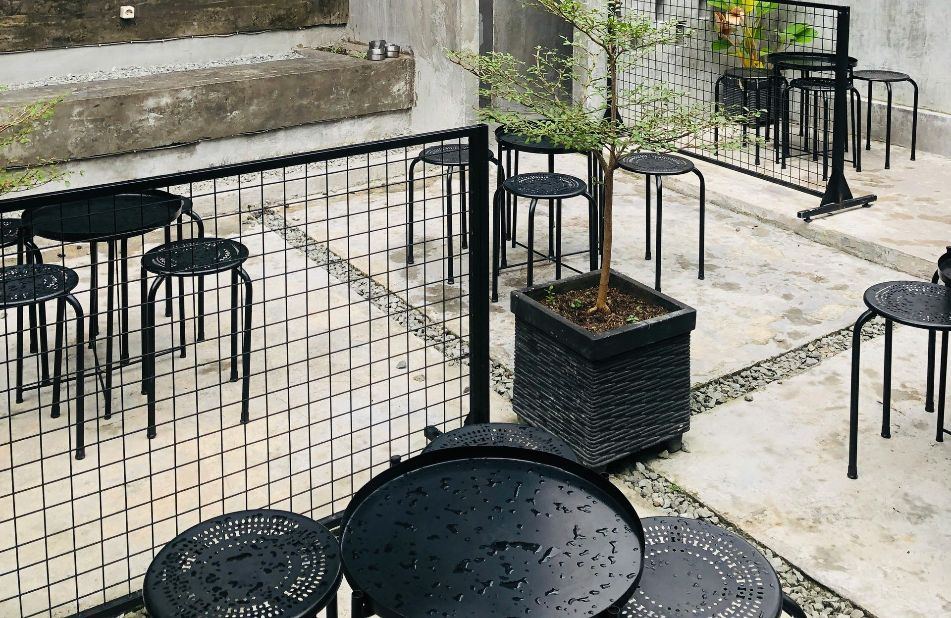 A recently finished paved concrete on the back of the house.