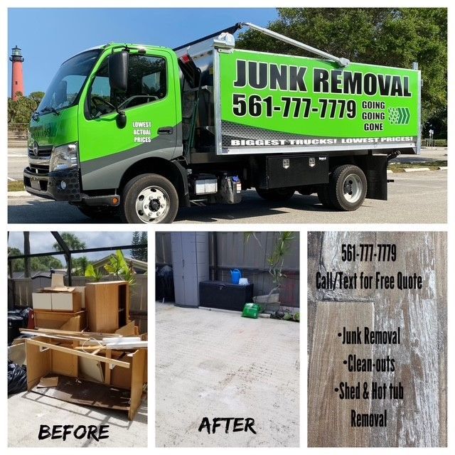 A picture of a junk removal truck before and after