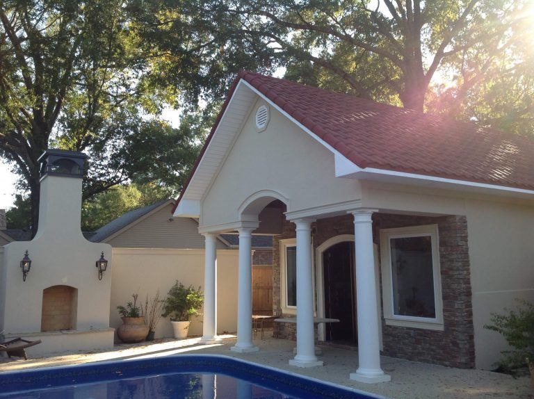 remodeling pool house outdoor fireplace