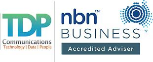Logos for TDP Communications and nbn business Accredited Adviser.