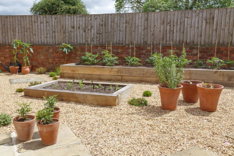 A Garden With Lots of Potted Plants and a Wooden Fence — Golden City Gympie Brick & Landscape in Gympie, QLD