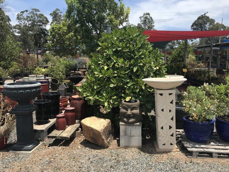 A Bunch of Potted Plants Are Sitting on the Ground in a Garden — Golden City Gympie Brick & Landscape in Gympie, QLD