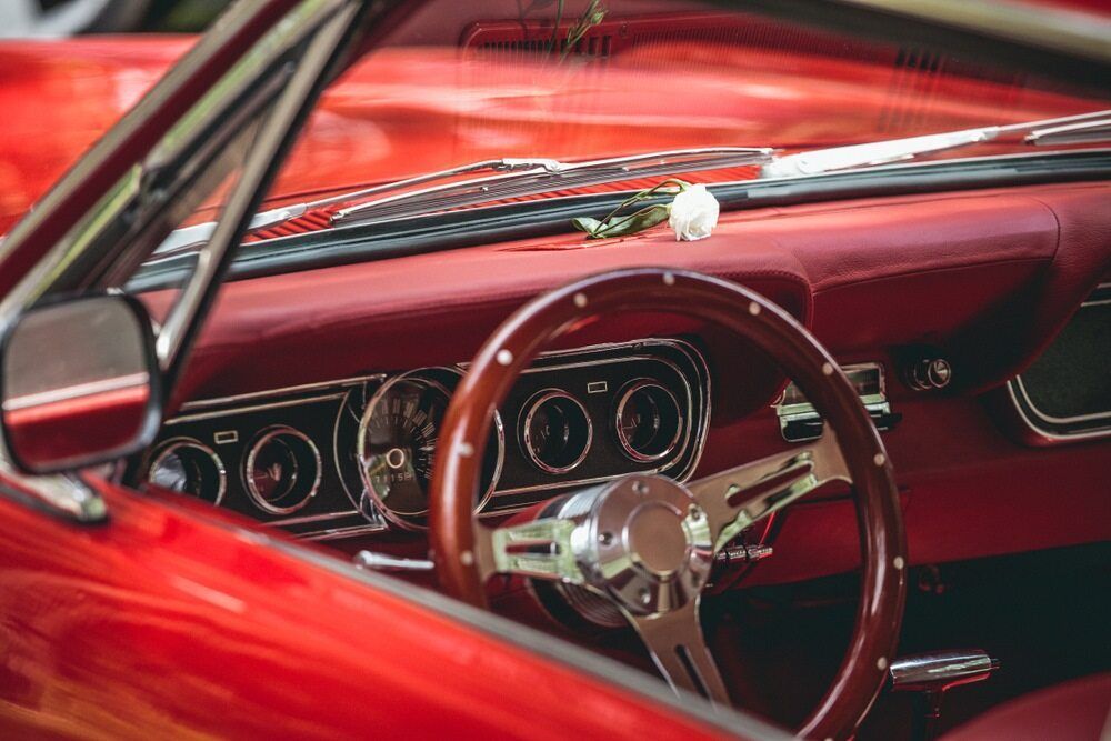 Red Vintage Car Interior View — VIP Car Care Newcastle in Cardiff, NSW