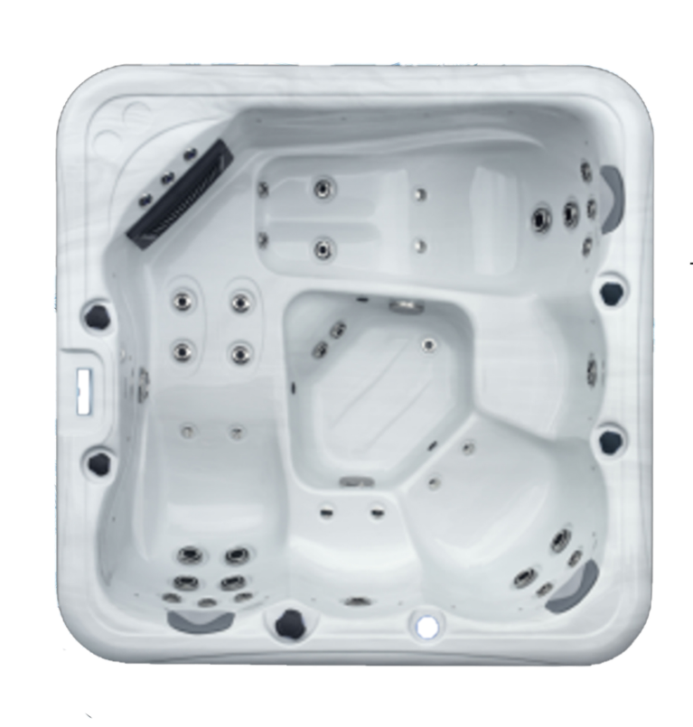 Top-down View of a White Square Hot Tub With Multiple Seats and Jets — Sun Cool Pools & Spas in Maryborough, QLD