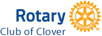 The logo for the rotary club of clover is blue and orange