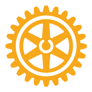 The Rotary Club emblem of a yellow gear with a white center on a white background.
