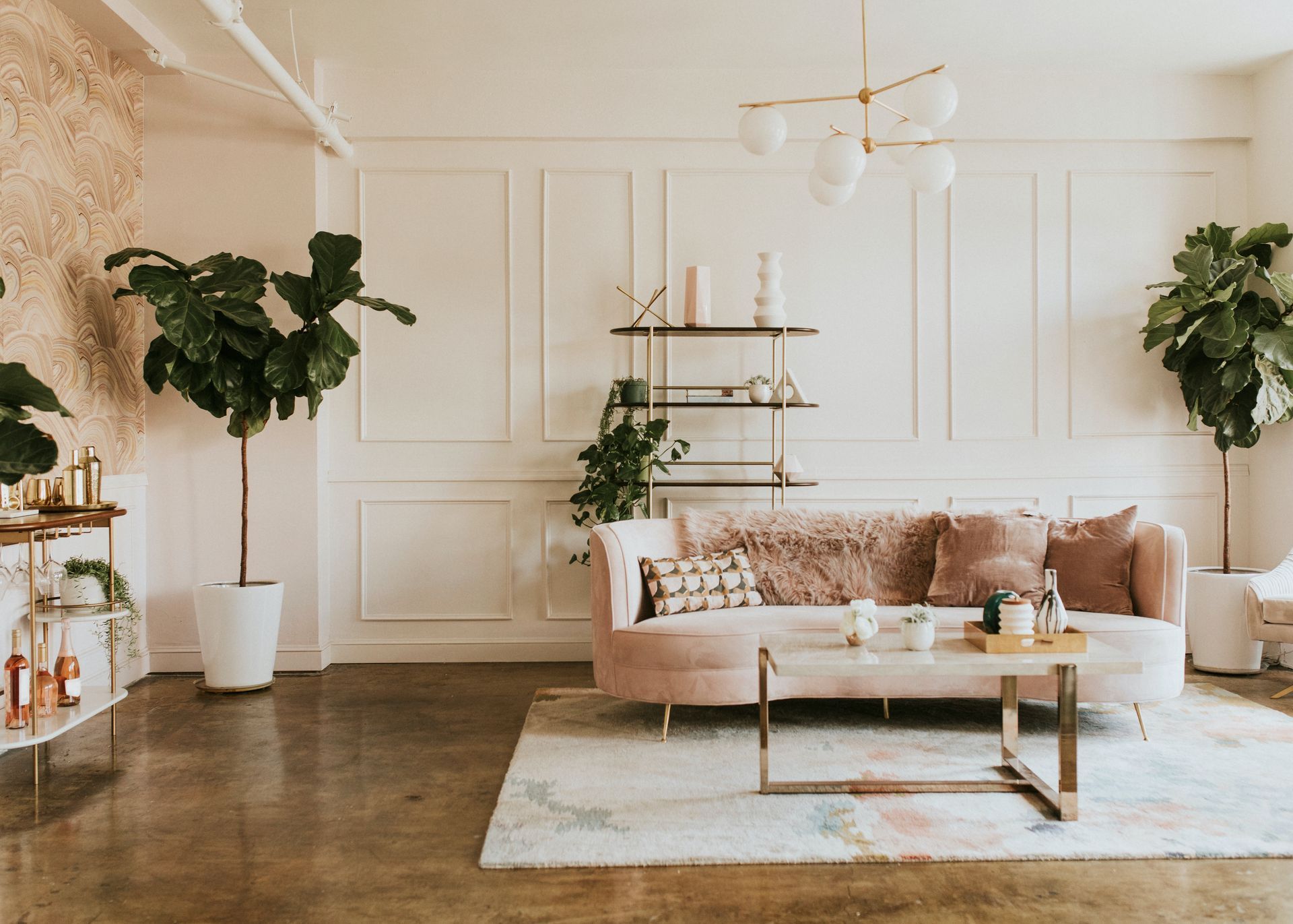 A living room with a warm color design.