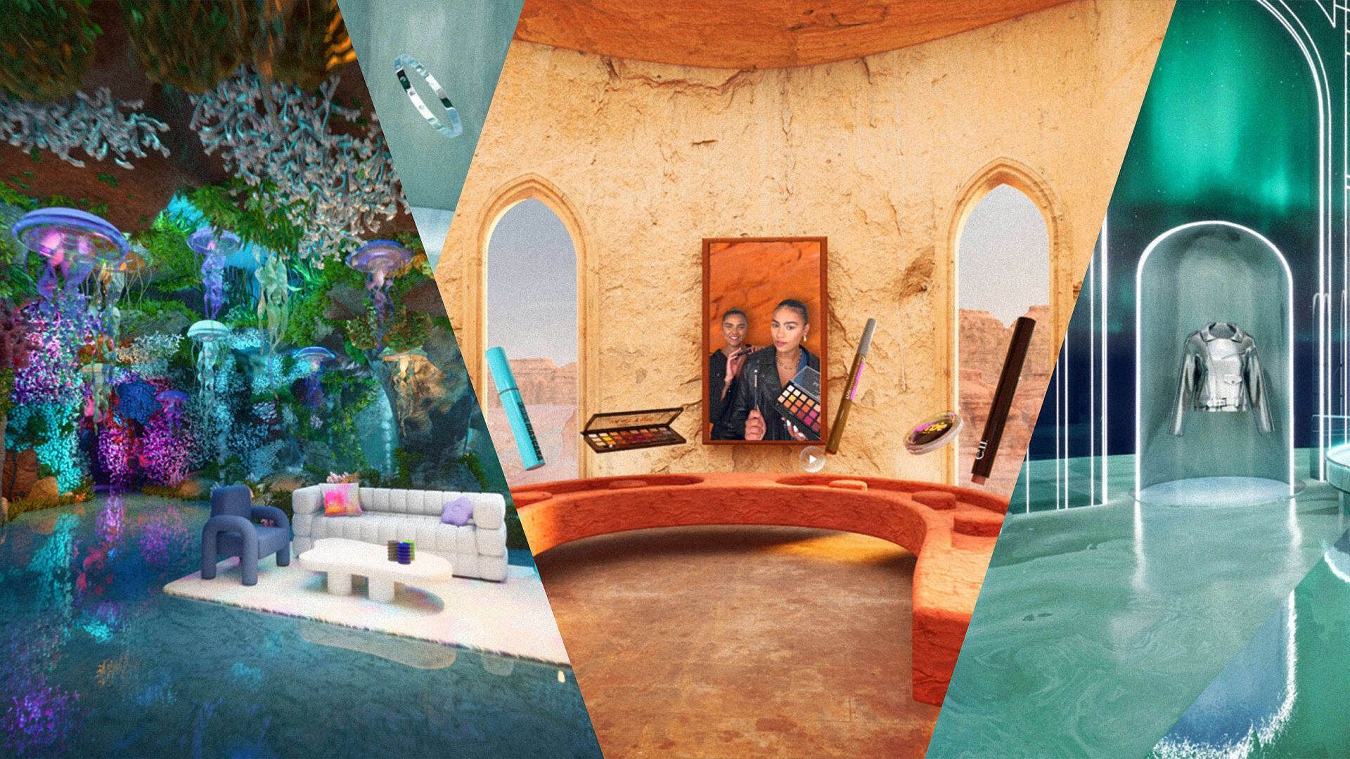 A collage of four pictures of different types of buildings.