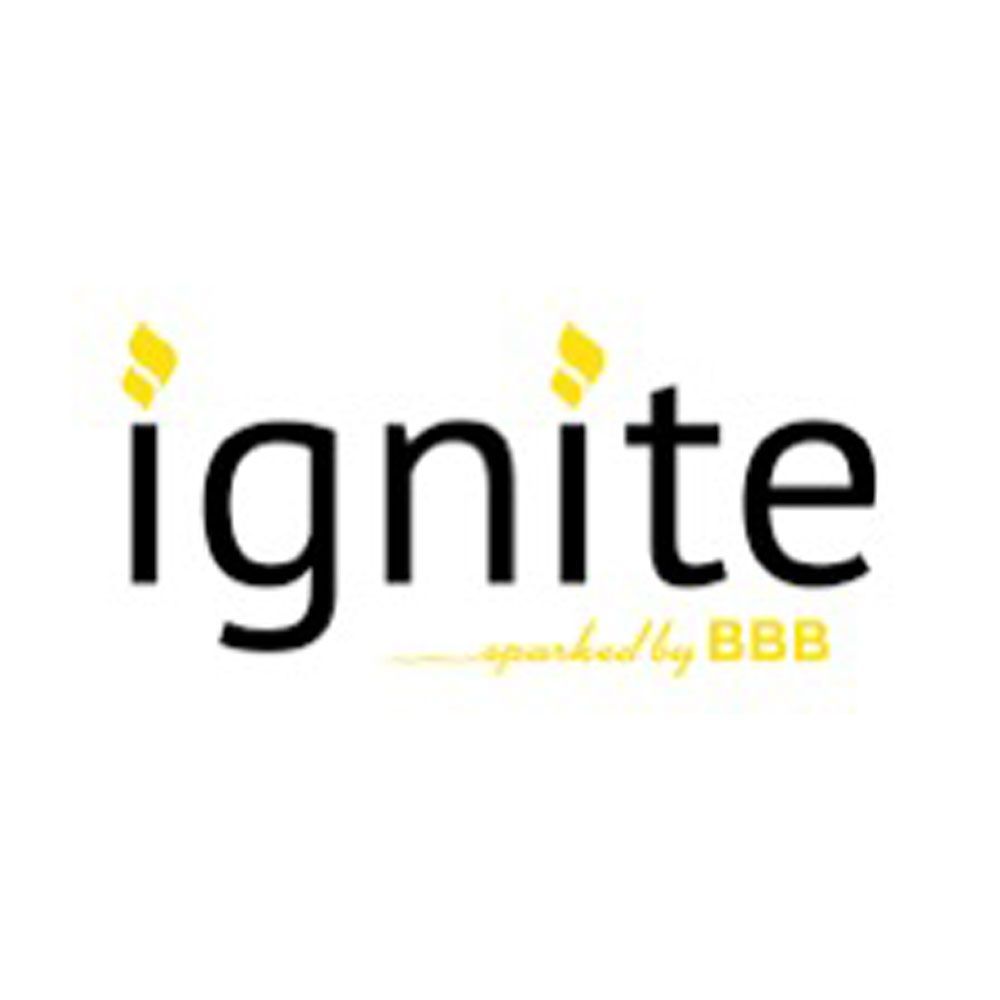 A logo for ignite sparked by bbb on a white background