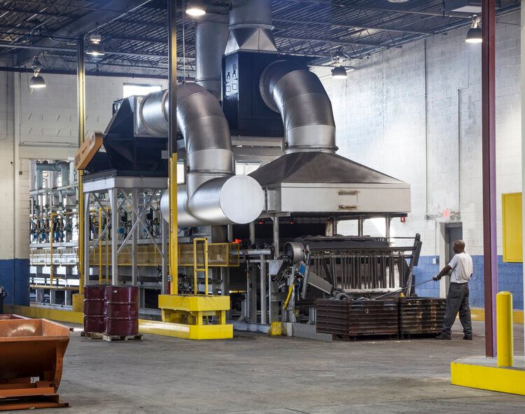 Main line discharge, heat treating system.