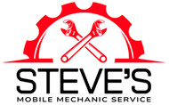 The logo for steve 's mobile mechanic service shows two wrenches crossed over a gear.