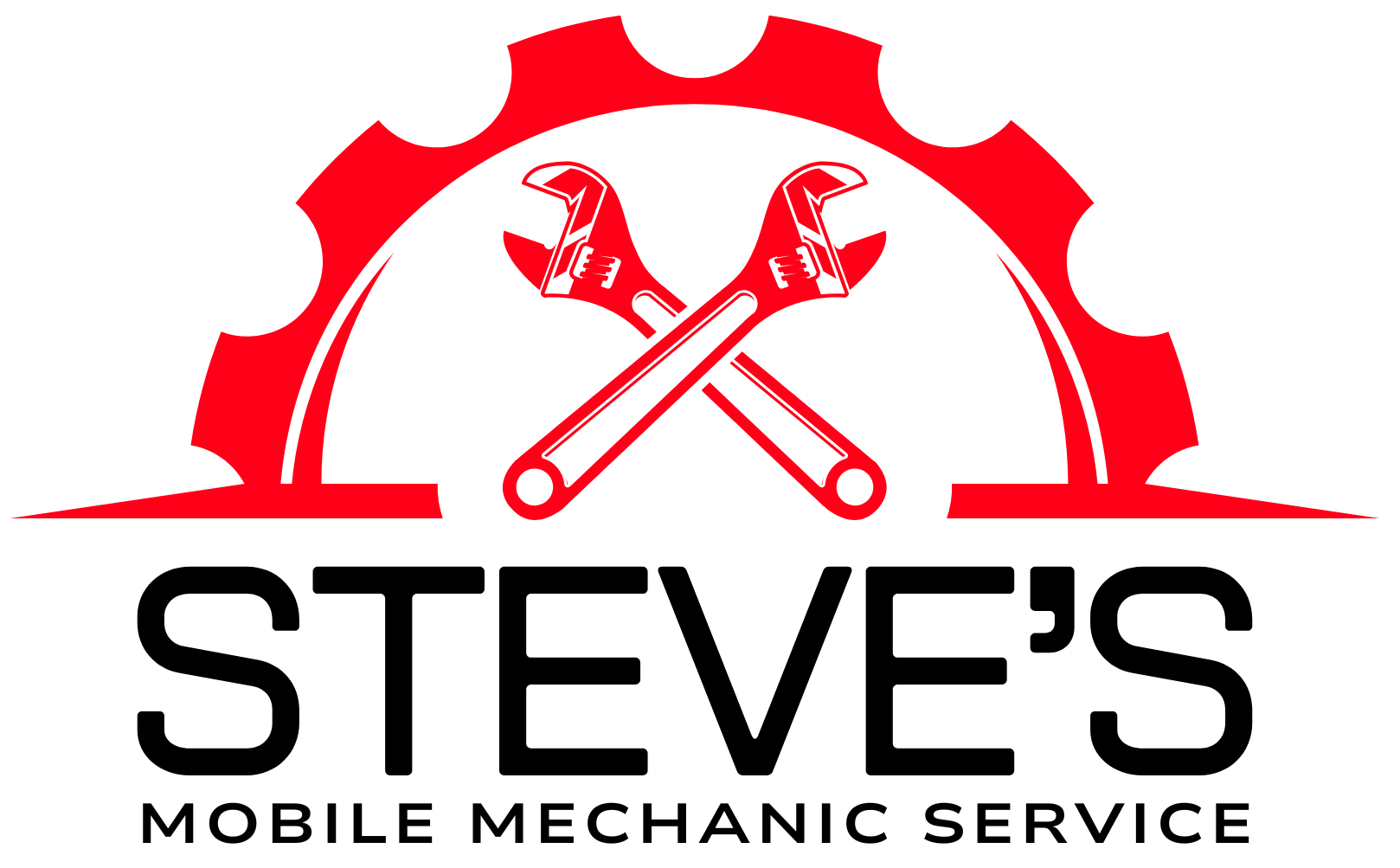 The logo for steve 's mobile mechanic service shows two wrenches crossed over a gear.