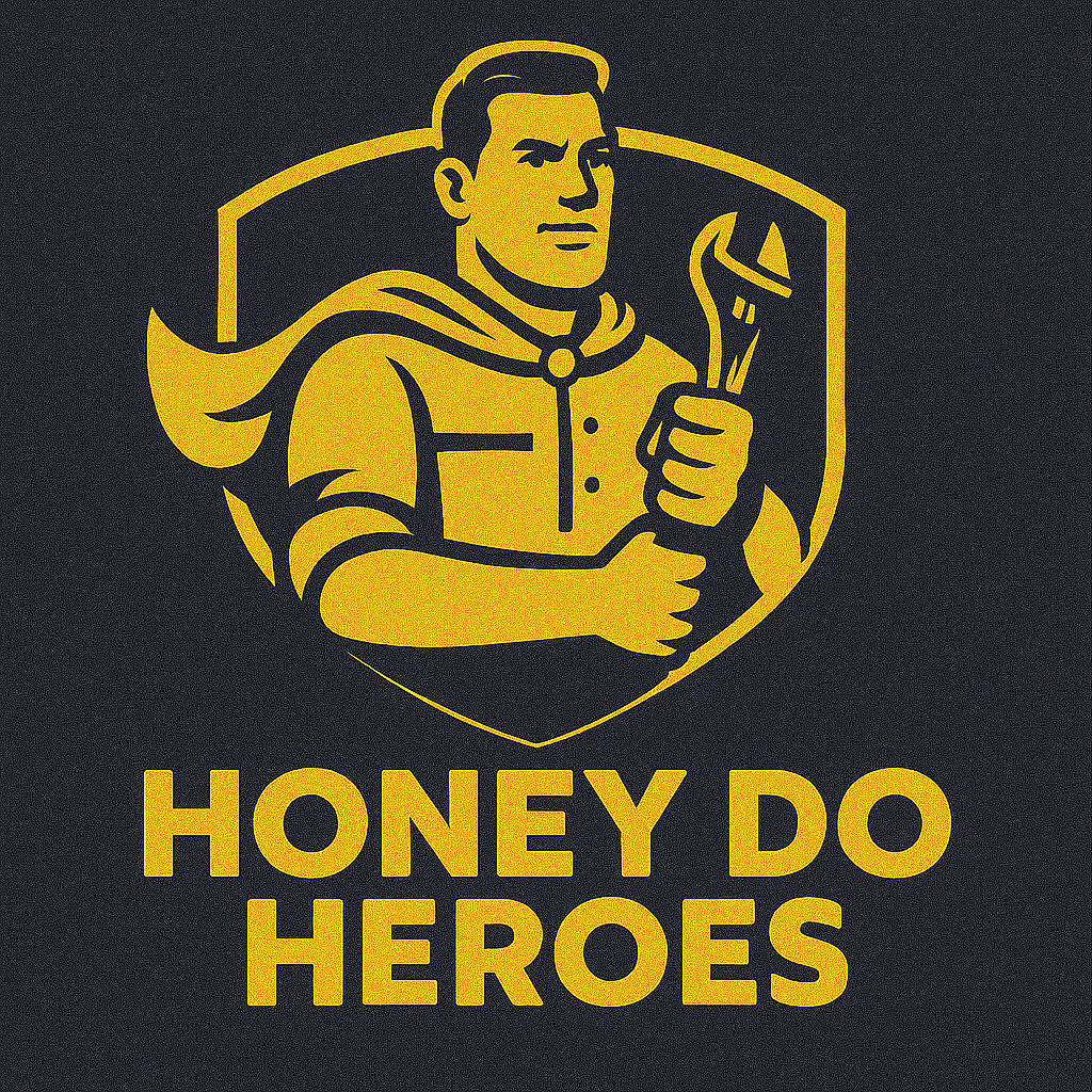 A logo for honey do heroes with a man holding a wrench