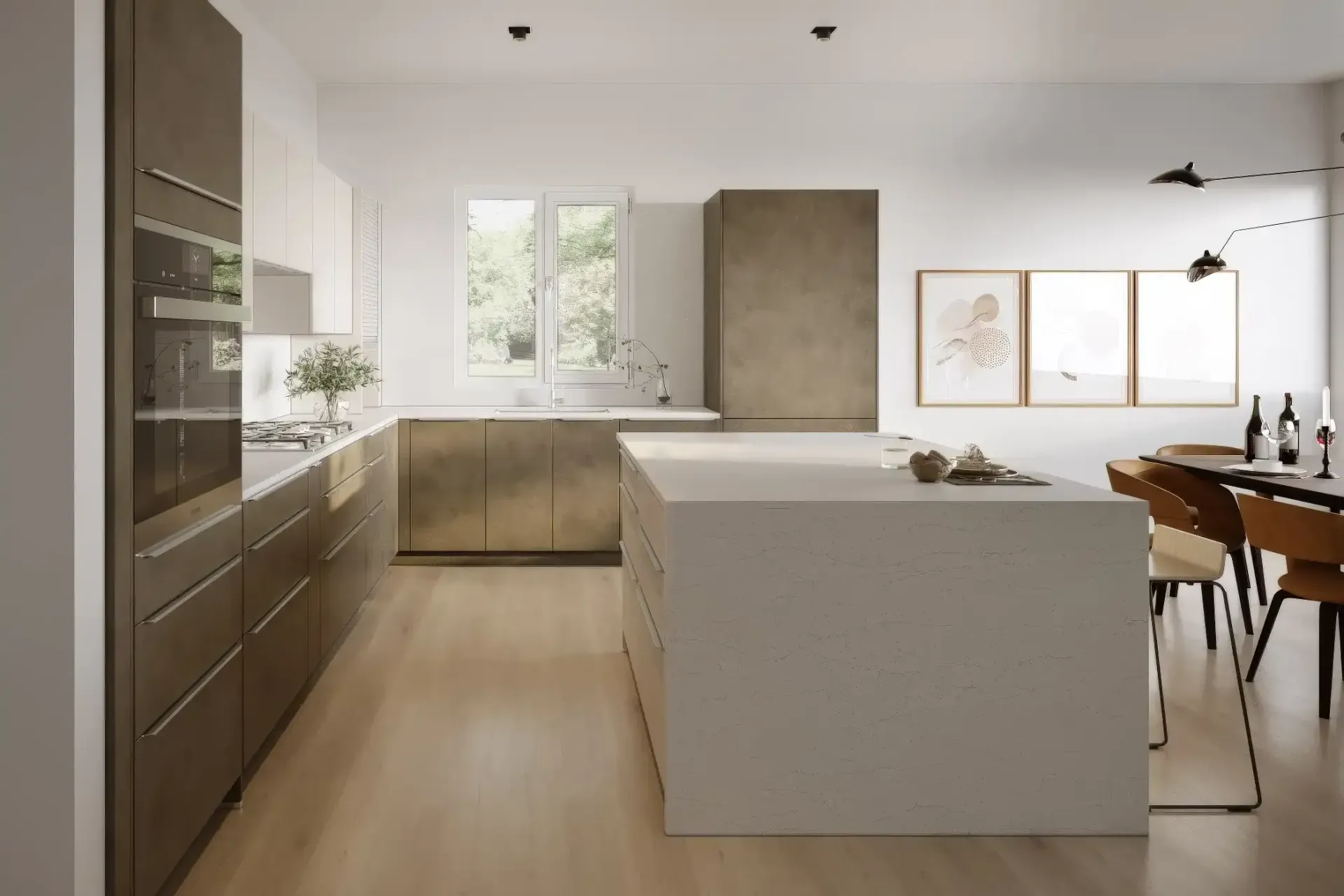 Cream-colored, flat-panel cabinet door with a horizontal black line near the top, likely kitchen or storage.