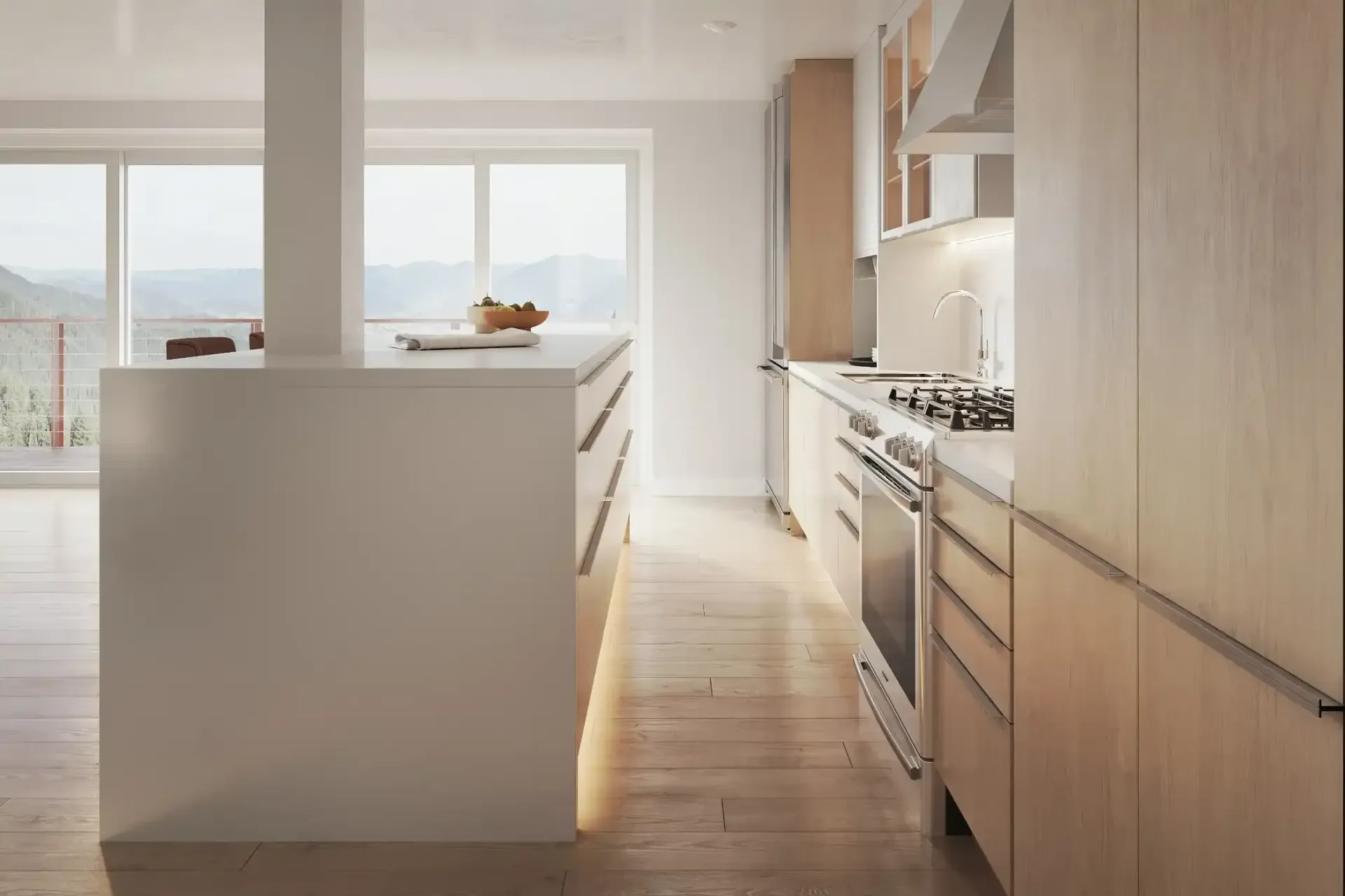 Gray cabinet door with a thin, horizontal dark line across the top, resembling a modern style.