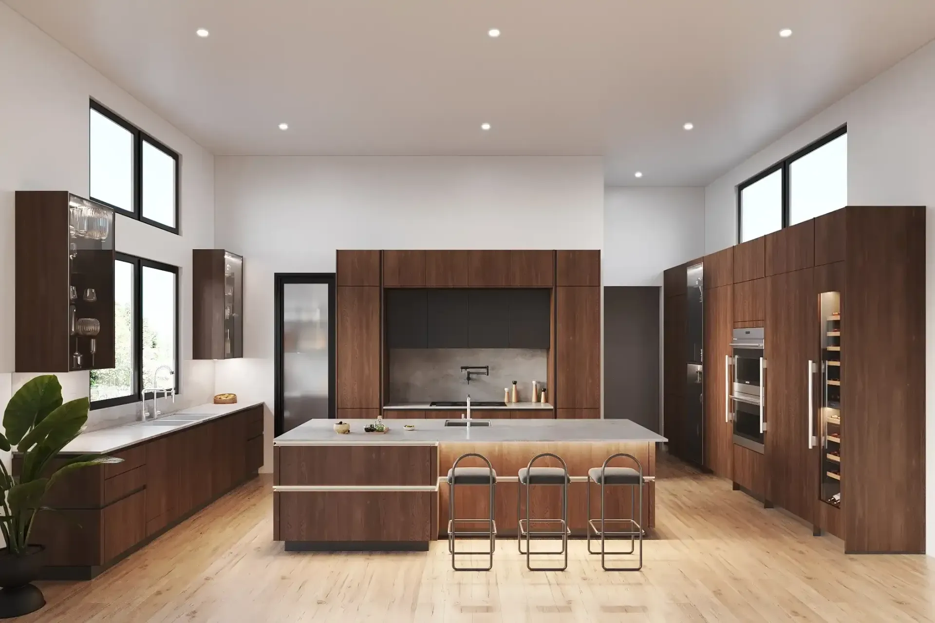 A dark gray cabinet door with a recessed top panel.