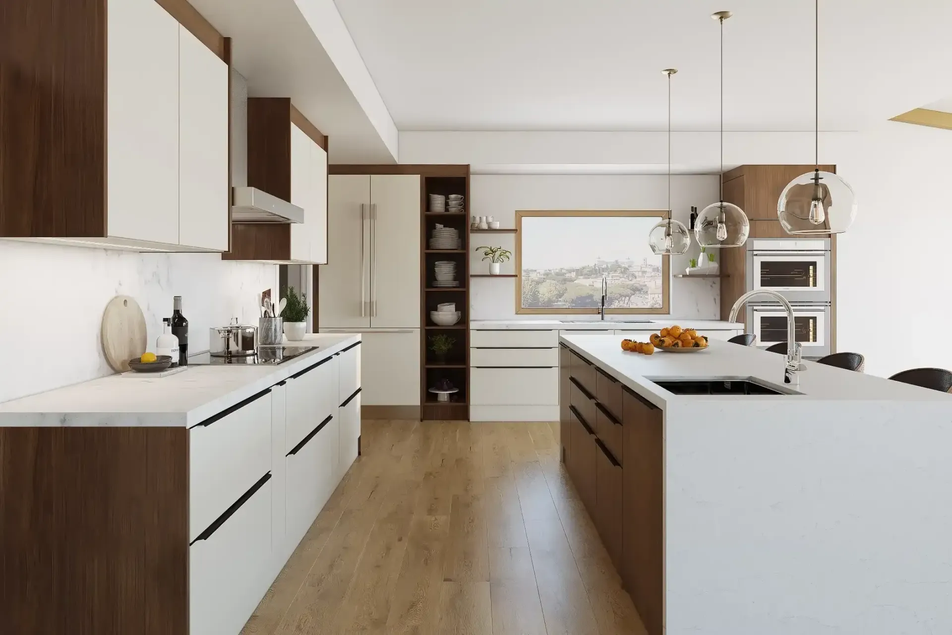 Dark gray cabinet door with a horizontal line near the top, featuring a textured, stone-like appearance.