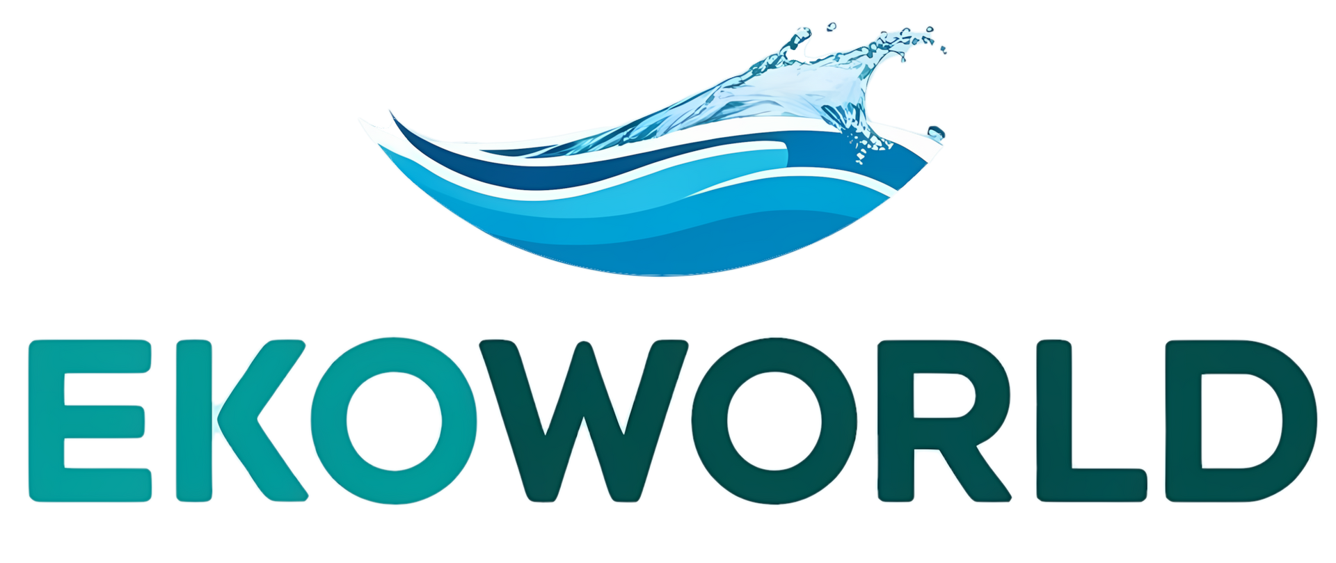 Logo di EKO WORLD, raffigurante un'onda stilizzata nei colori blu e verde acqua.