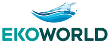 Logo di EKO WORLD, raffigurante un'onda stilizzata nei colori blu e verde acqua.
