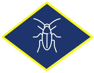 a cockroach icon in a diamond shape on a blue background .