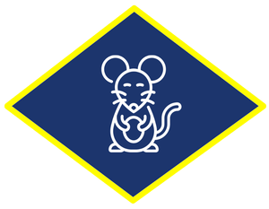 an icon of a mouse on a blue background with a yellow border .