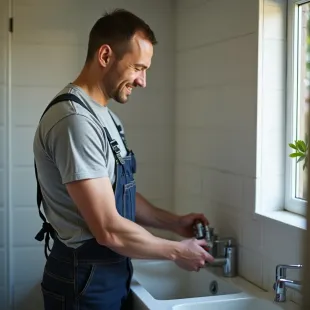 Experienced tiler applying adhesive to bathroom wall tiles.