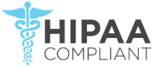 A hipaa compliant logo with a caduceus on a white background.