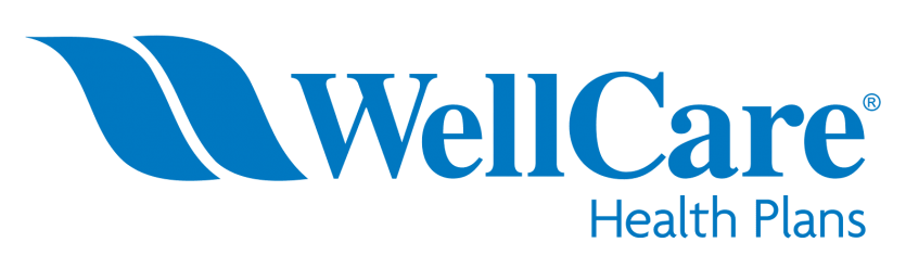 The wellcare health plans logo is blue and white on a white background.