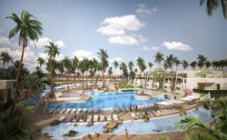 onyx punta cana An artist 's impression of a large swimming pool surrounded by palm trees.