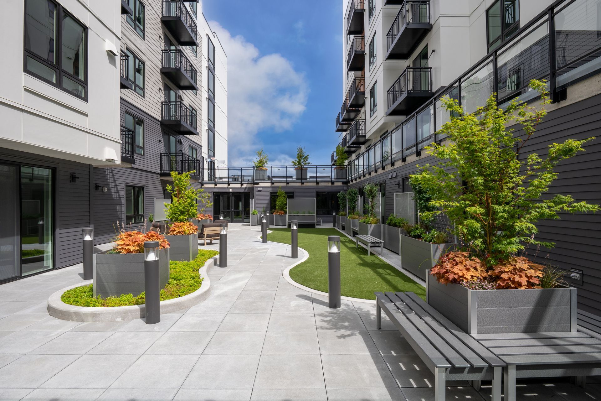 outdoor walking path with lights
