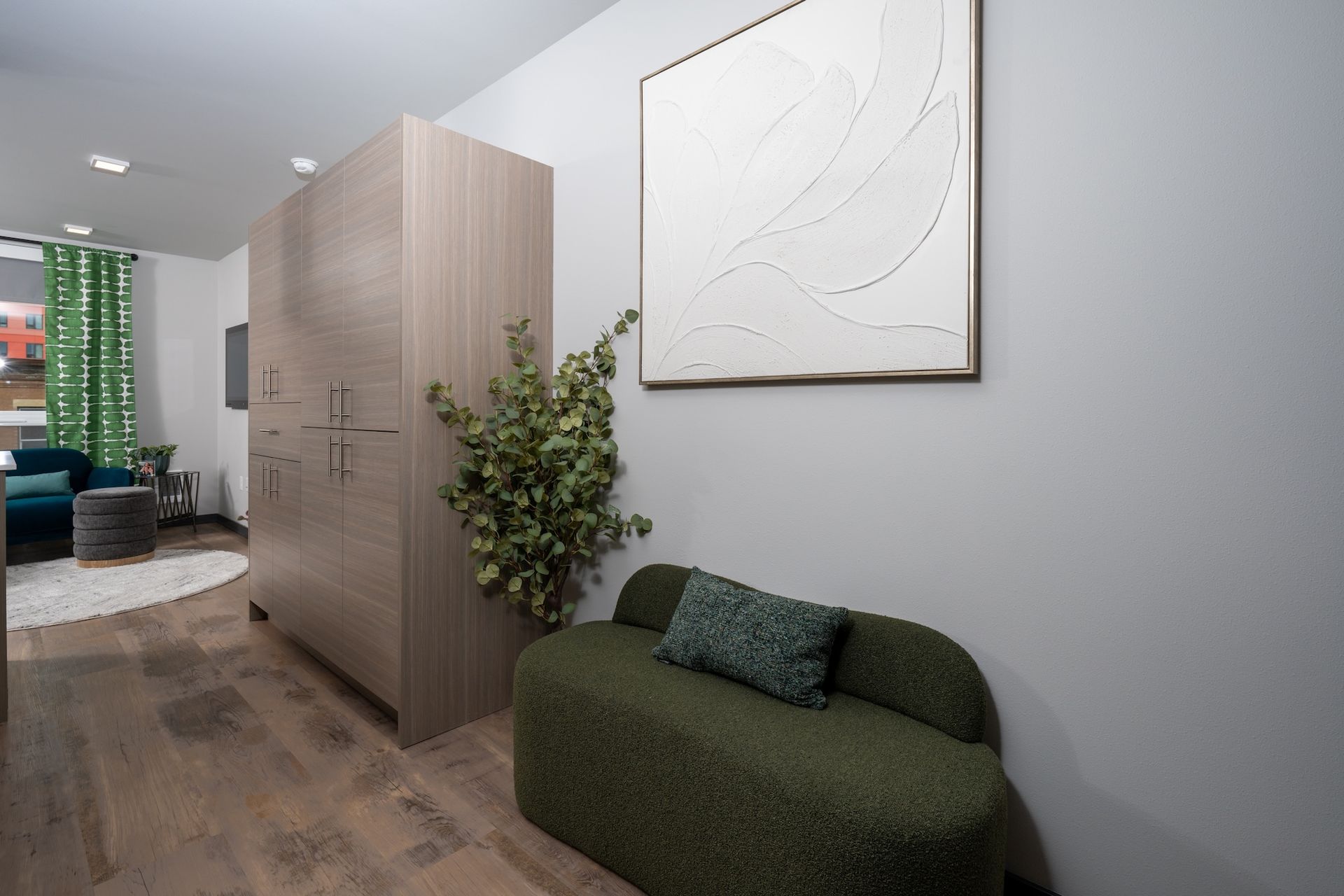sitting area and cabinet