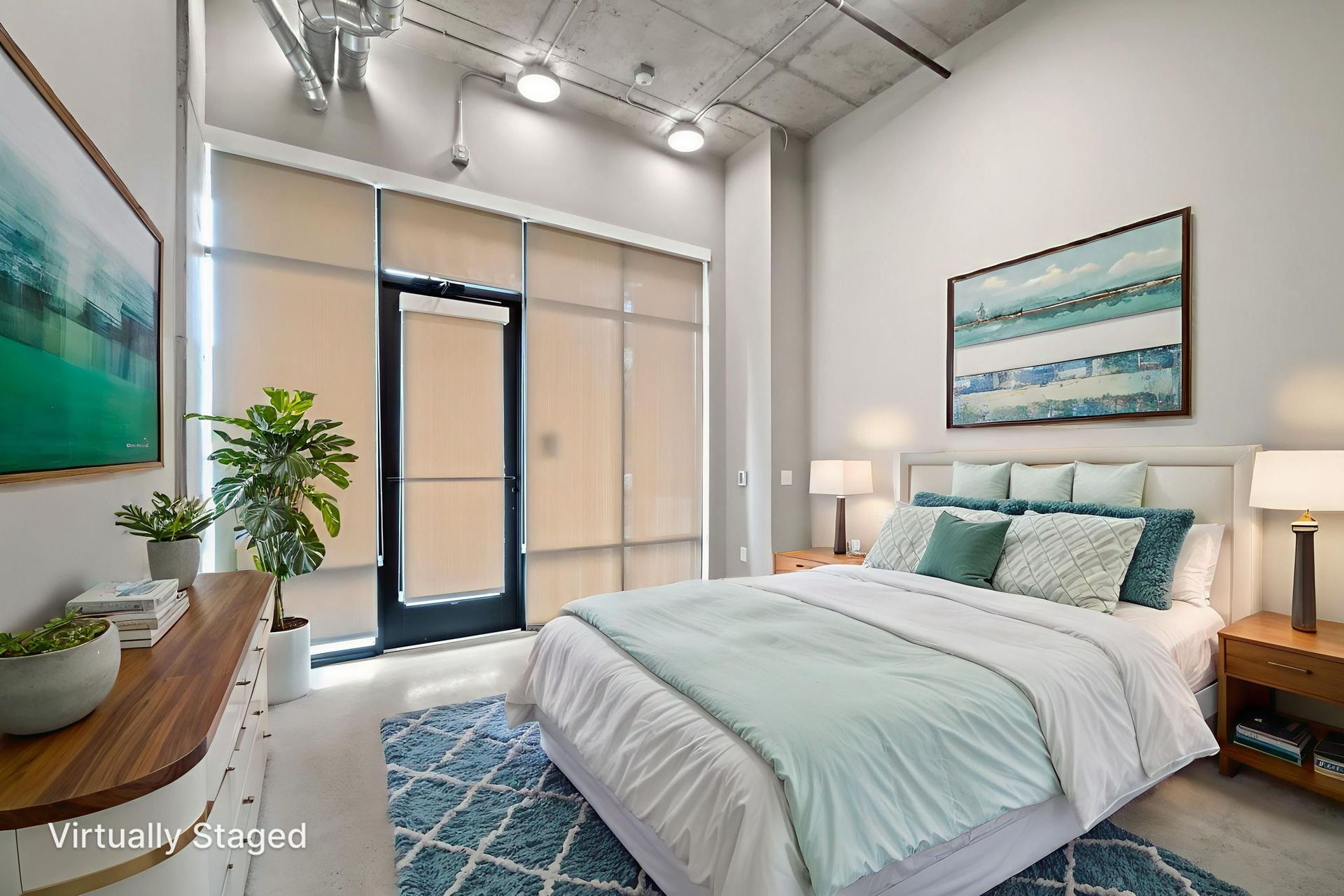 bedroom with bed and plants