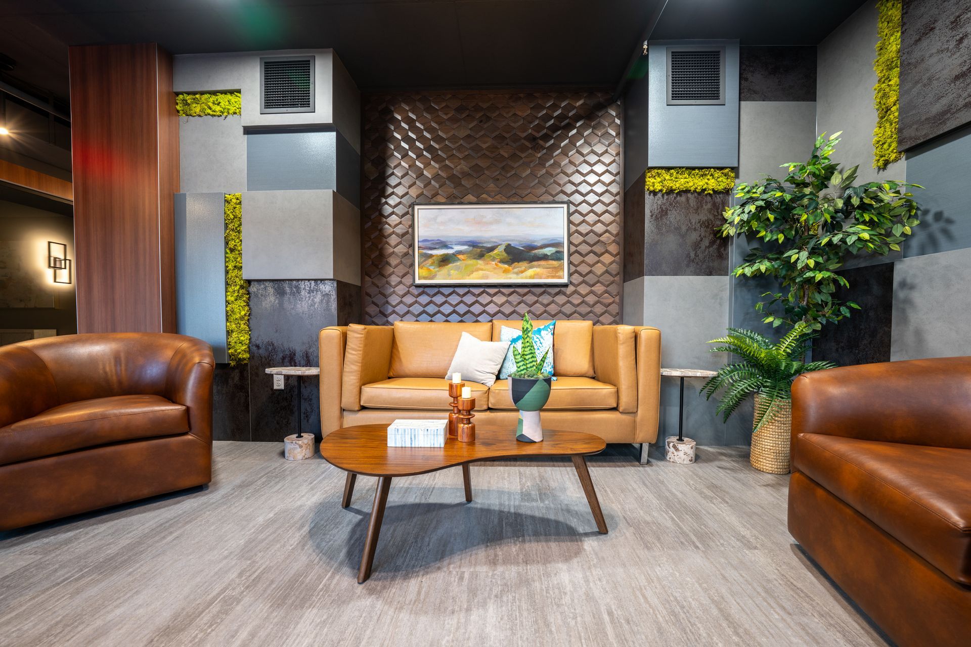 seating area with leather couches