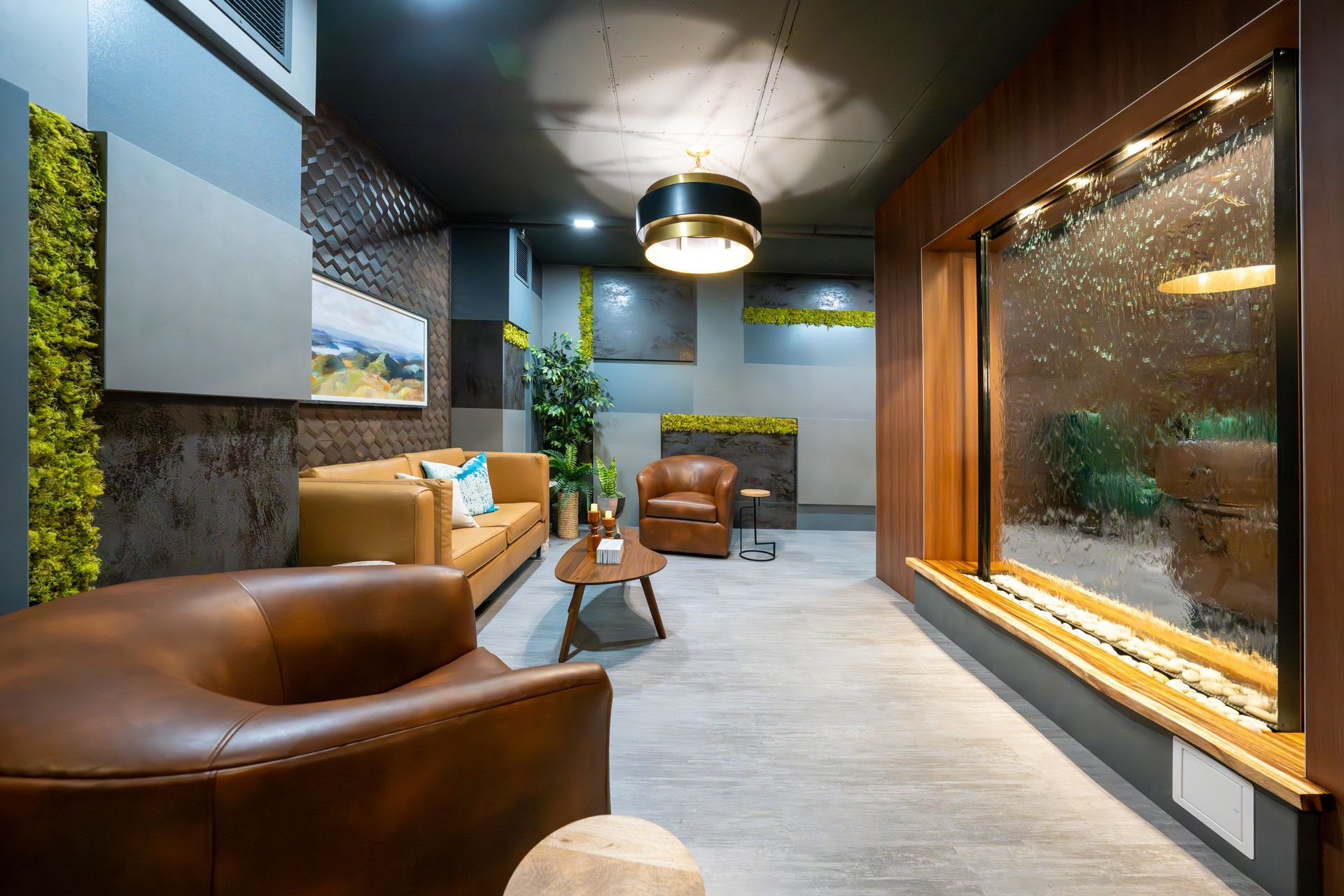 sitting area with leather chairs