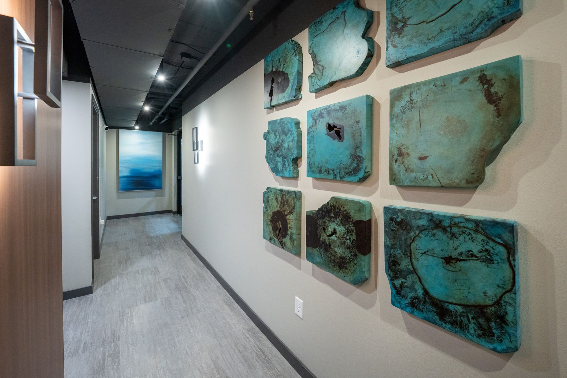 art wall with blue artwork