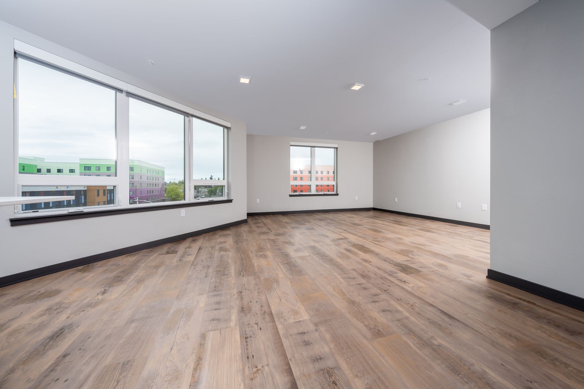 living room with large windows