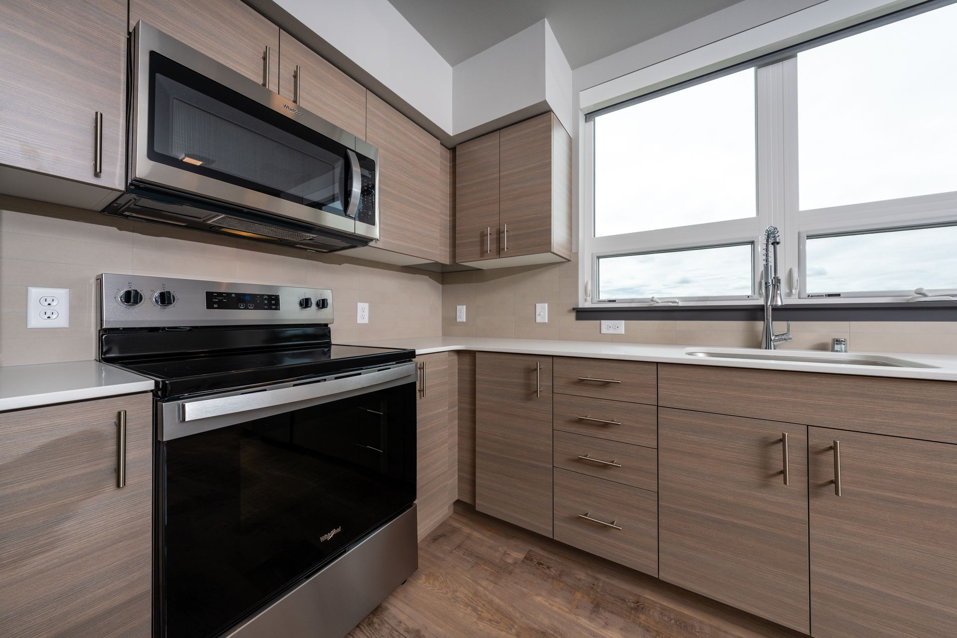 kitchen with brown cabinets