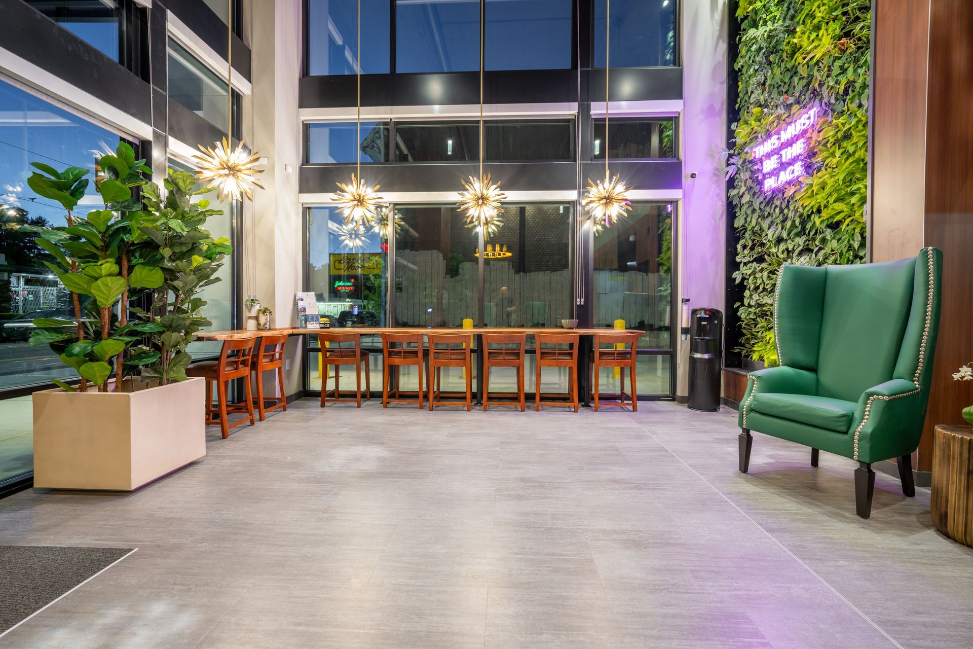 lobby area with pendant lighting
