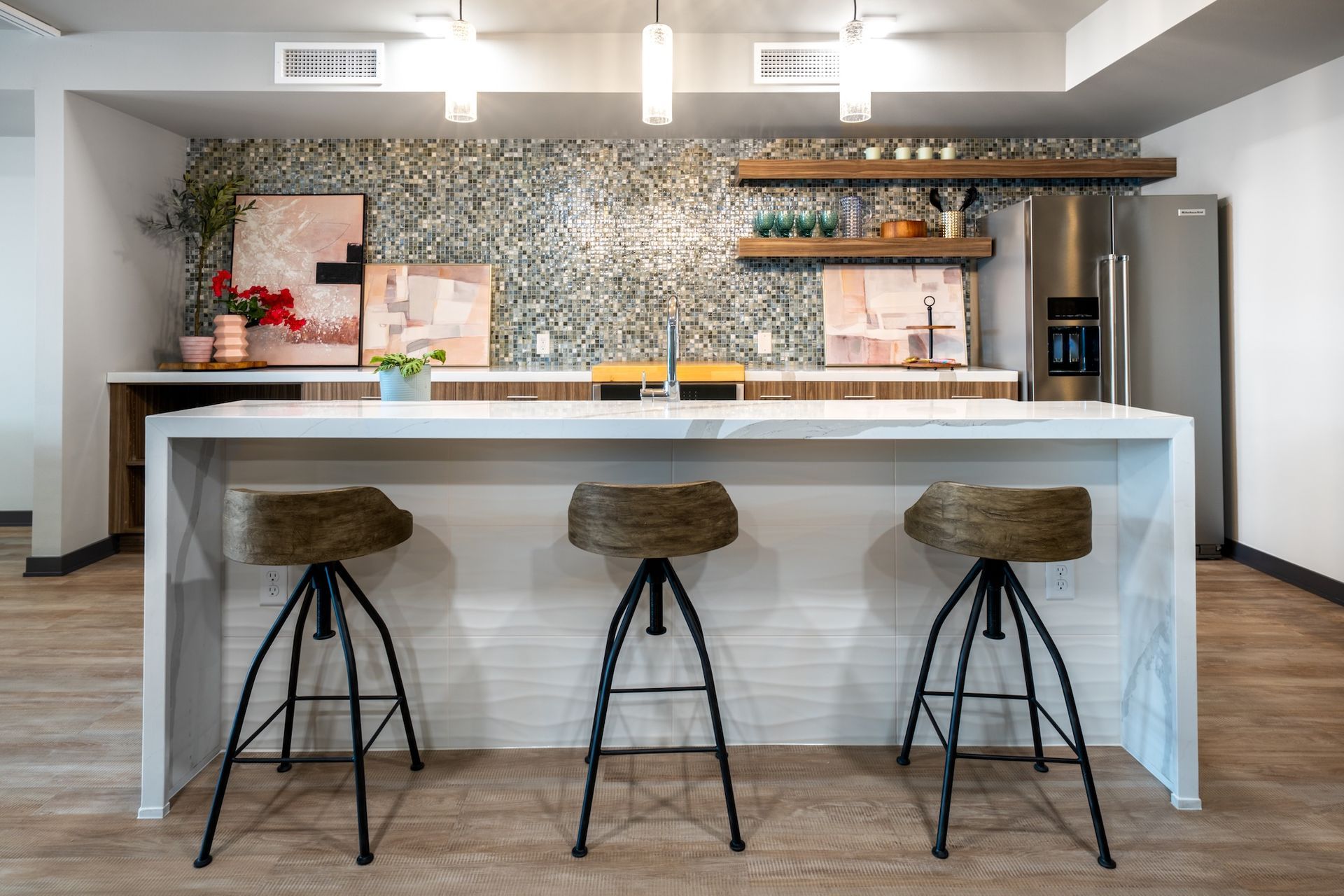 lounge kitchen with barstools