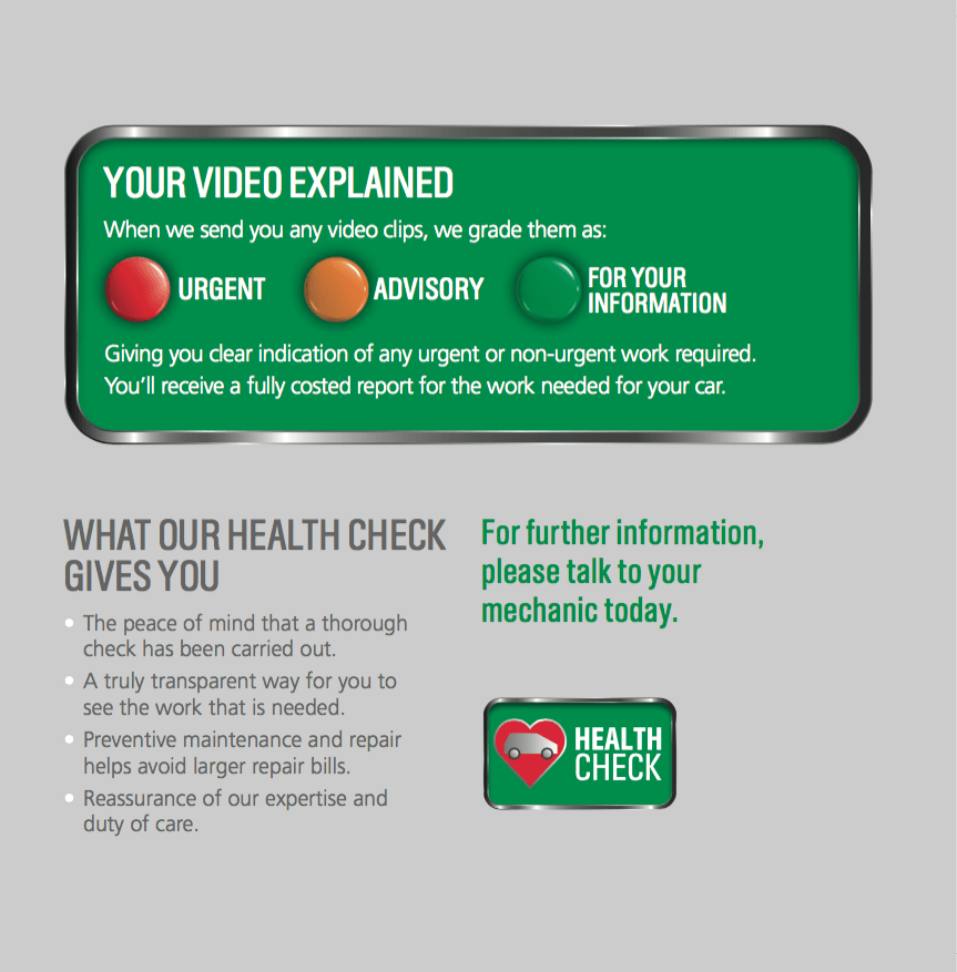 A sign that says your video explained and what our health check gives you