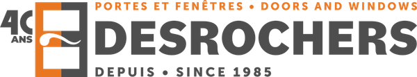 a logo for desrochers portes et fenêtres doors and windows
