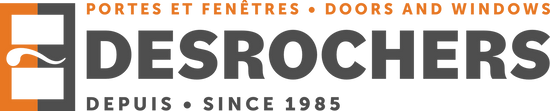 a logo for desrochers portes et fenêtres doors and windows