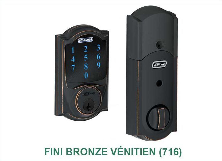 Une photo d'une serrure de porte sur laquelle est écrit fini bronze vénitien ( 716 )
