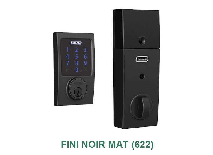 Une serrure de porte numérique noire avec un clavier sur fond blanc.