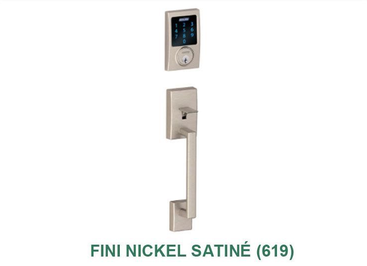 Une photo d'une serrure de porte avec les mots fini nickel satiné ( 619 ) en dessous