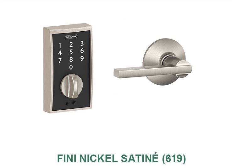 Une serrure de porte en acier inoxydable avec un clavier et une poignée.