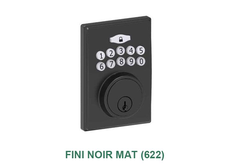 Une serrure de porte noire avec une télécommande dessus.